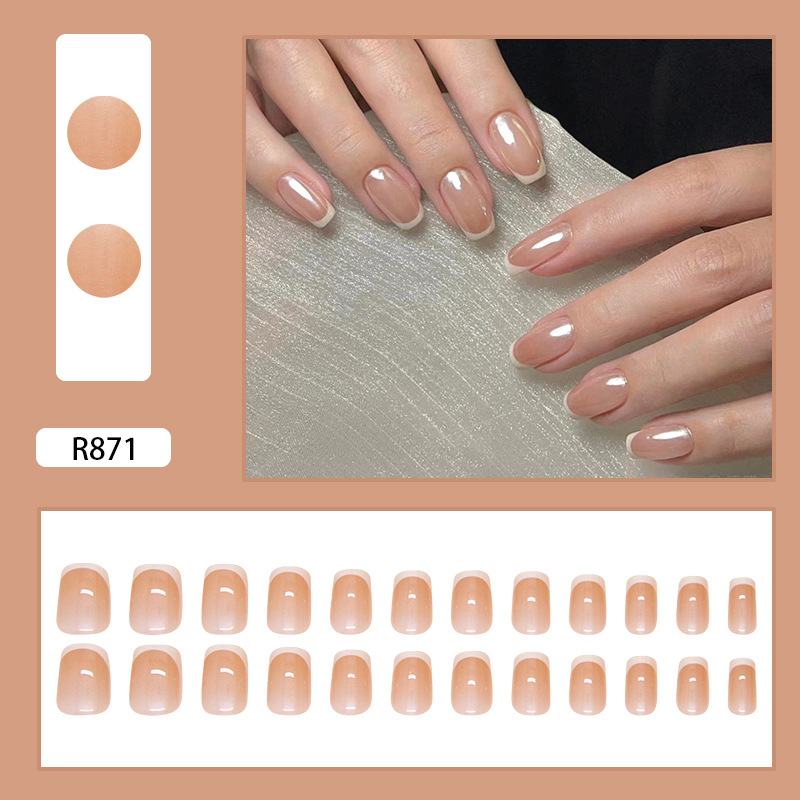 24Pcs French False Nails Almond Fake Nails with Glue Press on White Edge Design Wearable Simple Ins Pink Stiletto Nail Tips