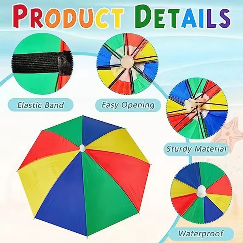 Hands-Free Umbrella Hat for Adults - UV Protection Sun Hat with Adjustable Headband, Waterproof Outdoor Rain & Sun Shade Hat