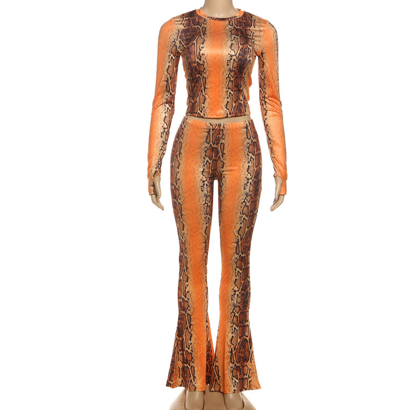 Snake Print Women Tracksuit 2 Piece Set Sporty Casual Crop Tops+Leggings Matching Hipster Streetwear Skinny Outfits