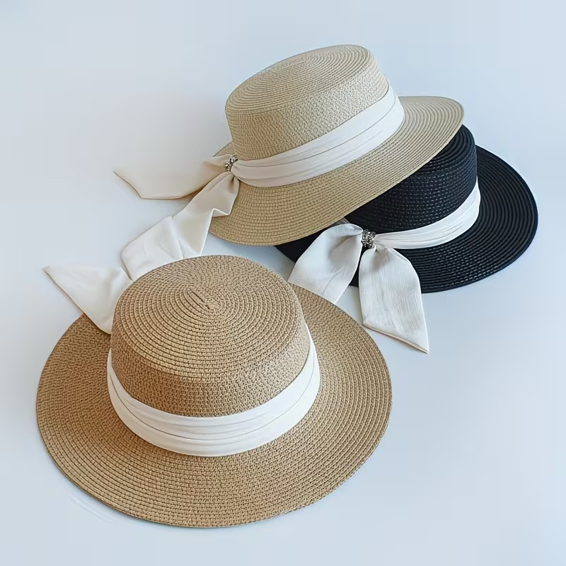 1pc Women Sun Straw Hat Wide Brim Straw Sun Hat Foldable Packable Beach Summer Hat Foldable Roll Up Floppy Beach Hat for Women