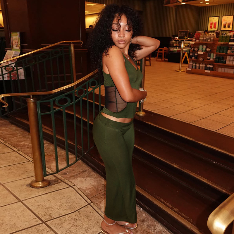 Free delivery of high-quality 2026 new summer women's clothing hot selling mesh camisole vest wide leg pants set