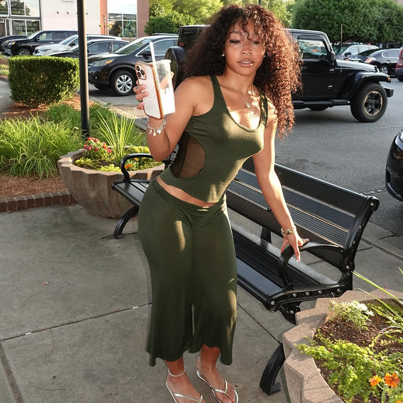 Free delivery of high-quality 2026 new summer women's clothing hot selling mesh camisole vest wide leg pants set