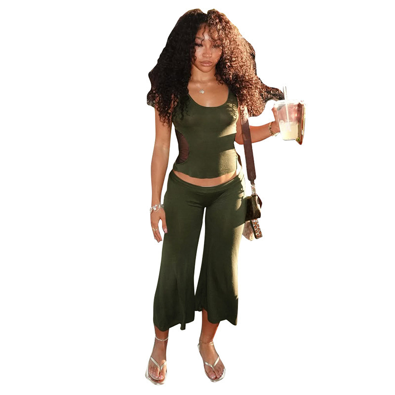 Free delivery of high-quality 2026 new summer women's clothing hot selling mesh camisole vest wide leg pants set