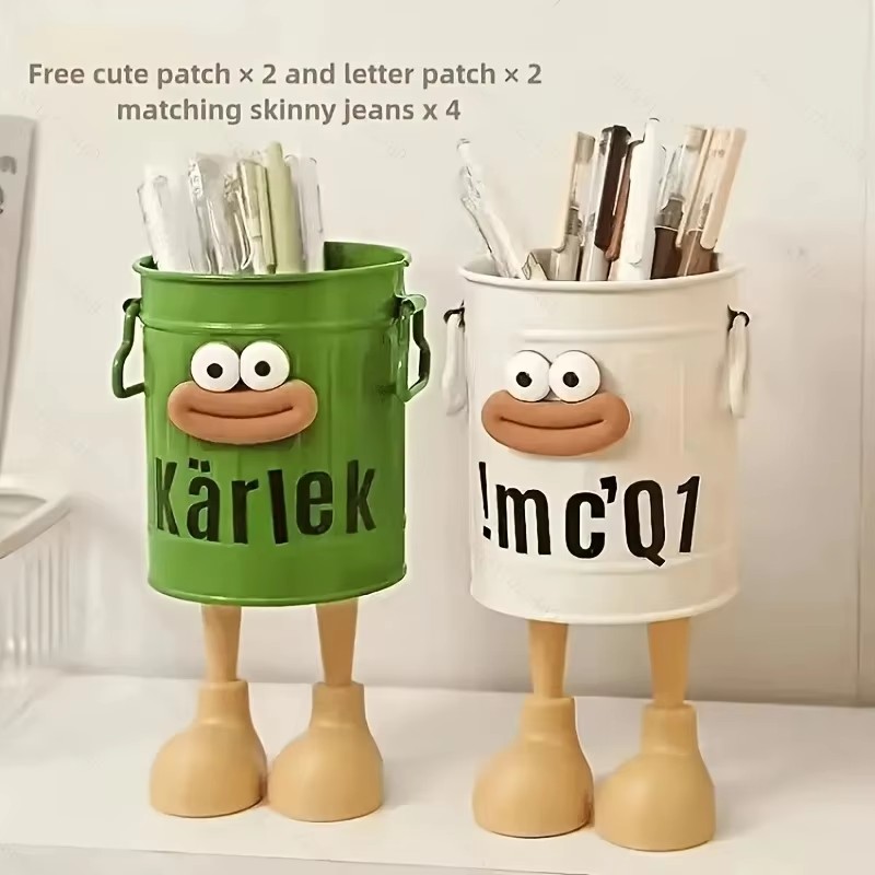 1pc Cartoon Personality Pen Holder Set, Desktop Organizer Bucket, Ideal Gift for Home and Study Stationery Storage