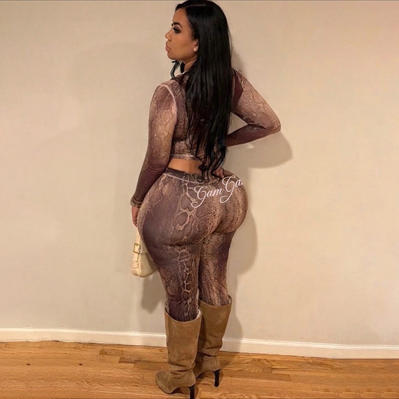 Fashion Letter Snake Print Tracksuit 2-Piece Set Woman Zip Slim Fit Crop Jackets+Pants Fall Stretch Streetwear Outfits