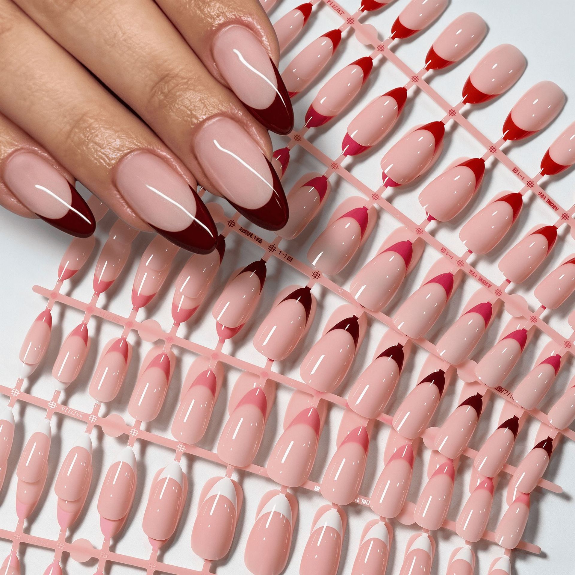 144/120Pcs Colorful French Tip Press On Nails Pink Short Square Fake Nail Red Black Green Purple Blue Purple Edges False Fingert