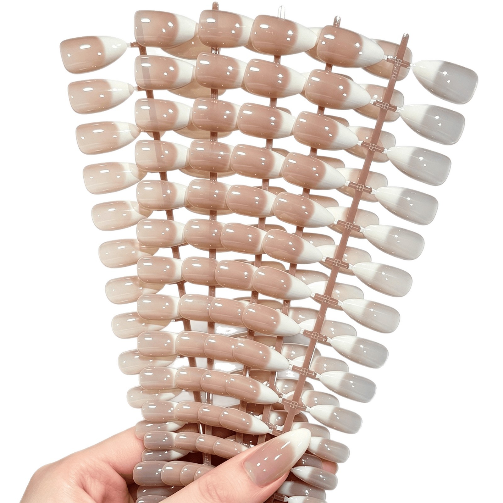 150Pcs Medium Almond Gradient White French Tips Fake Nail Glossy Nude Pink Brown French Press On Nails Full Cover Extension Tips