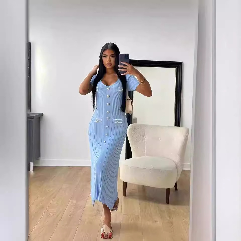 Free delivery of high-quality 2026 new summer women's clothing hot selling short sleeved V-neck dress