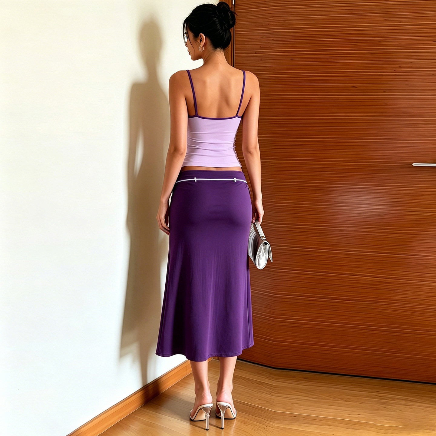 Color Blocking Elegant 2 Piece Set Woman Summer Trend Low-Neck Backless Camisoles+Ribbon Decoration Long Skirts Suits