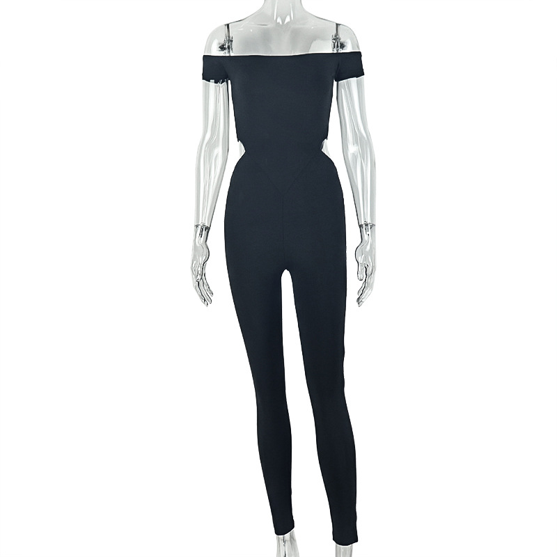 Sexy Off Shoulder Black Jumpsuit Women Wrap Chest Sleeveless Waist Cutout Skinny Rompers Club Party Outfit Y2K Streetwear