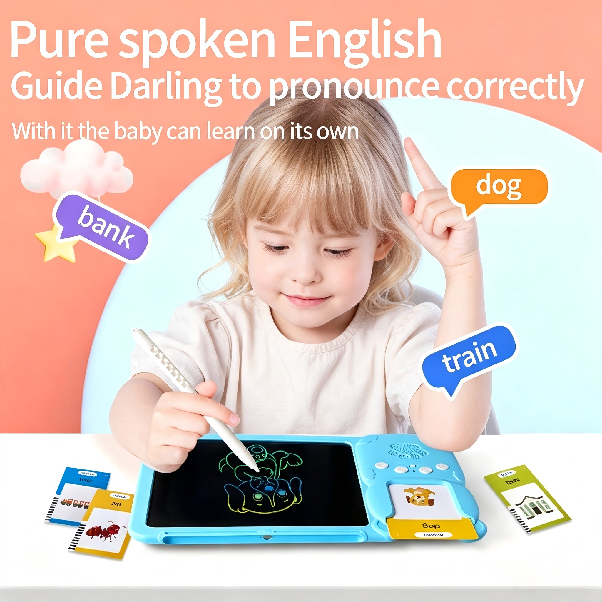 Talking Flash Cards Early Educational Toys 3+years 510 words Rechargeable,2 in 1 Toddler Educational Drawing Board Toy
