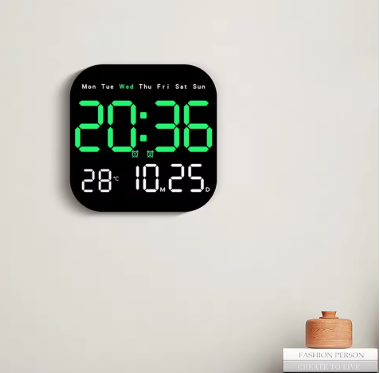 Digital Wall Clock with Remote Control, LED Alarm Clock, Temperature, Date, Week Display, Electronic Table Clock, 12 H, 24H