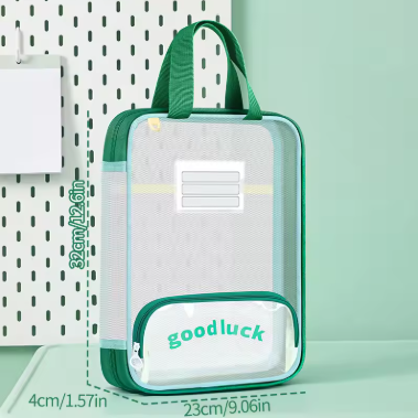 Transparent Vertical Tote Bag Large Capacity Exam Book Bag Zipper Storage Bag