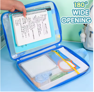Transparent Vertical Tote Bag Large Capacity Exam Book Bag Zipper Storage Bag