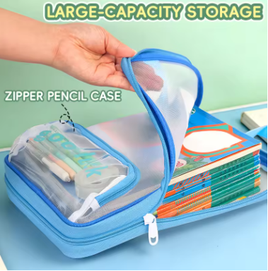 Transparent Vertical Tote Bag Large Capacity Exam Book Bag Zipper Storage Bag