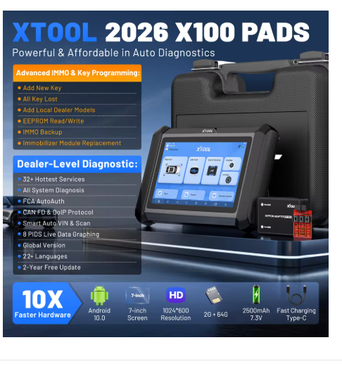 XTOOL X100 PADS V2.0 Key Programmer Automotive Scanner IMMO Read Write Chip All Key Lost OBD2 Diagnostic Tool With CANFD DOIP