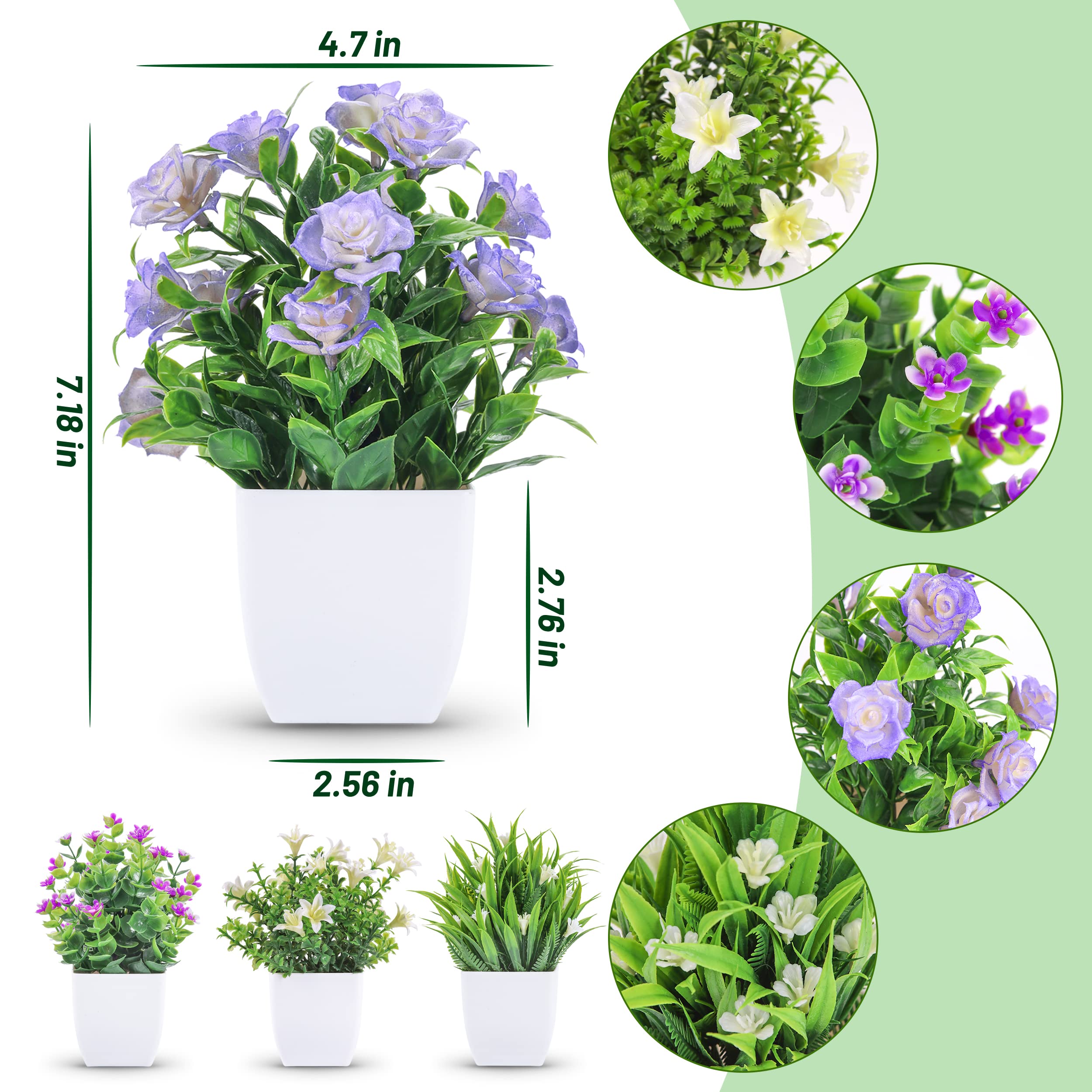 4 Pack Small Fake Plants Mini Artificial Faux Plants Indoor with Flowers Spring Decorations for Home Room Farmhouse Desk House
