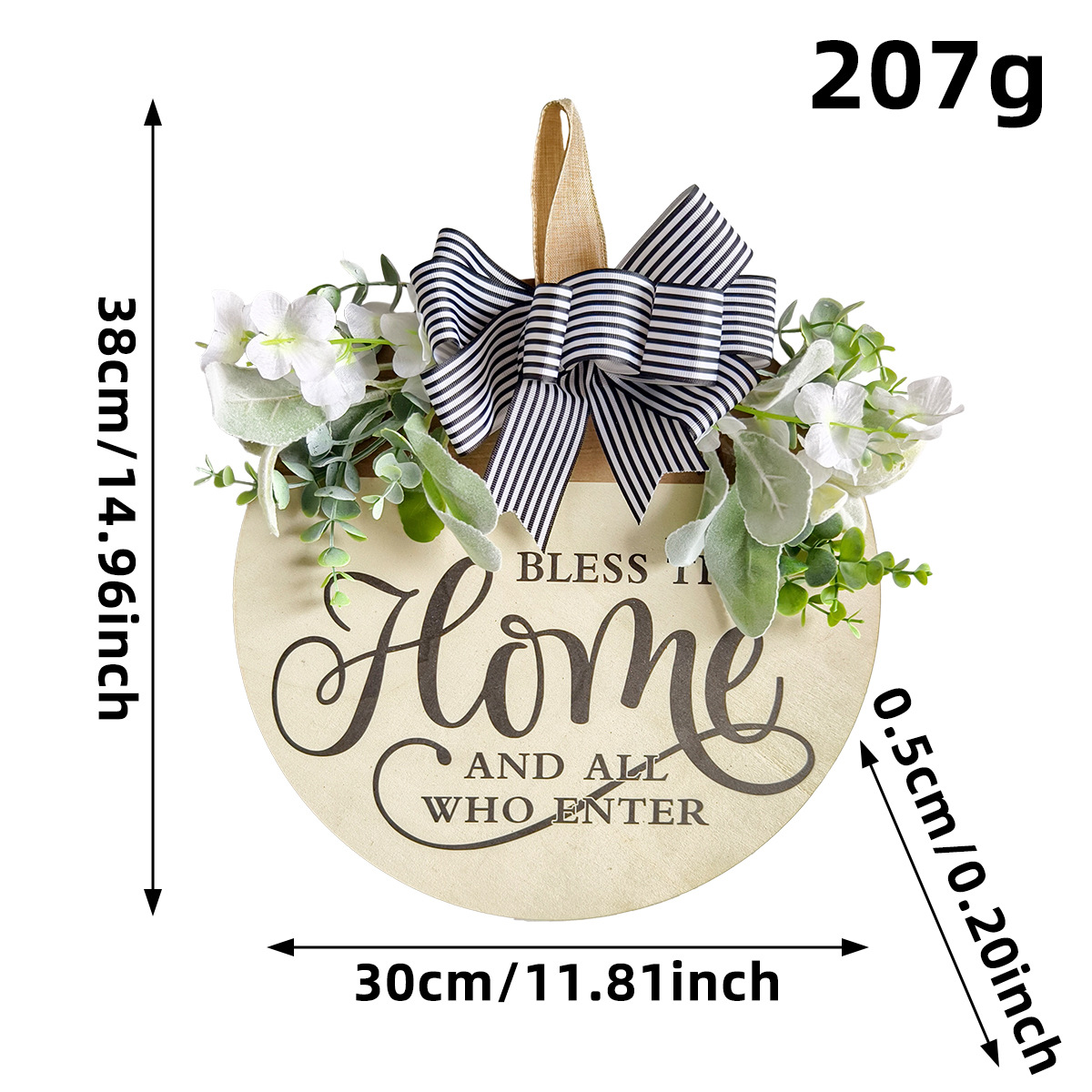 Round Flower Wreath Wooden Welcome Hanging Ornament For Front Door Outdoor Fall Decor Welcome Bow Knot Christmas Decoration