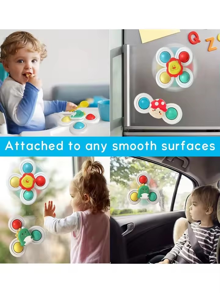 3PCS Suction Cup Spinner Toy Baby Bath Funny Game Educational Toys For Children Girls Boys Infant Sensory Stress Reliever Gifts