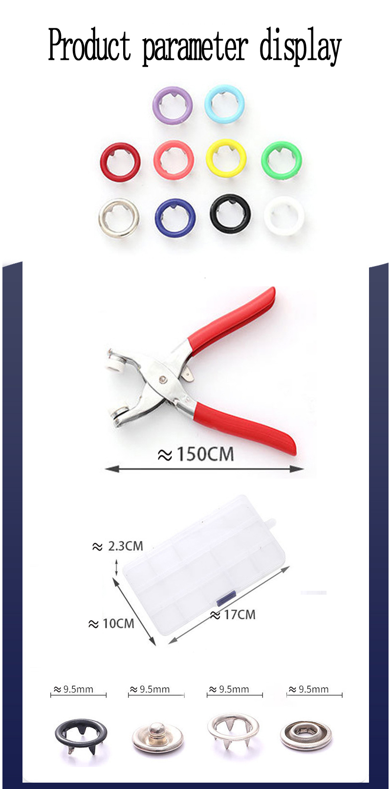 Snap Button Fastener Kit 100 Sets with Pressure Pliers, Poppers Press Studs Snap Button Kit for DIY Clothing Bags