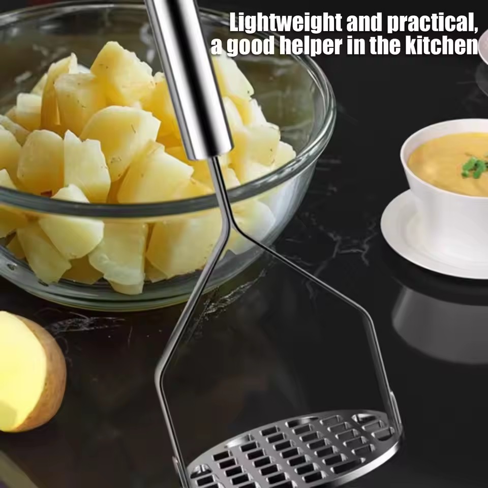 Mash Potatoes Masher Manual Stainless Steel Food Masher Heavy-Duty Mashing Utensil Kitchen Gadget Manual Potatoes Ricer for Bean