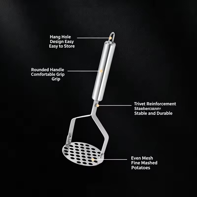 Mash Potatoes Masher Manual Stainless Steel Food Masher Heavy-Duty Mashing Utensil Kitchen Gadget Manual Potatoes Ricer for Bean