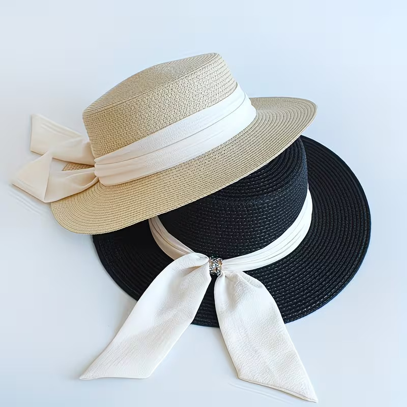 1pc Women Sun Straw Hat Wide Brim Straw Sun Hat Foldable Packable Beach Summer Hat Foldable Roll Up Floppy Beach Hat for Women