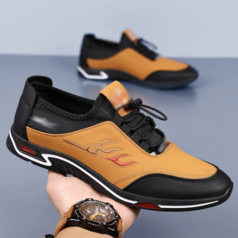 Men's Casual Leather Shoes Spring Fashion Low-Top Breathable Outdoor Comfortable Lightweight Soft Dad Shoes round Toe Flat Heel