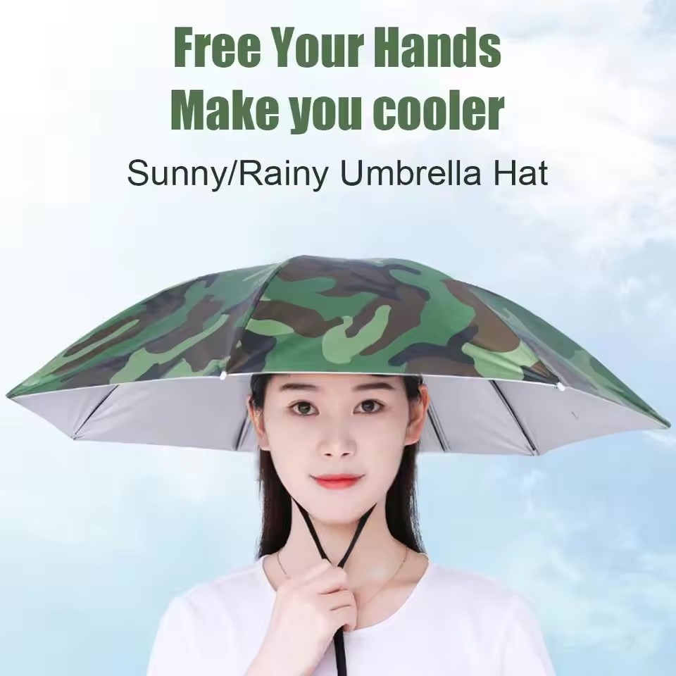 Hands-Free Umbrella Hat for Adults - UV Protection Sun Hat with Adjustable Headband, Waterproof Outdoor Rain & Sun Shade Hat
