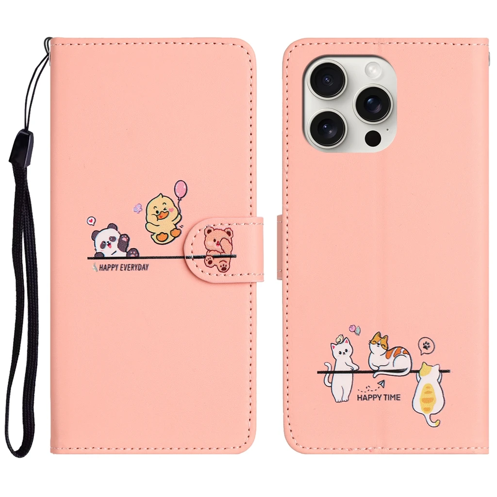 3D Animal Phone Case for Funda iPhone 15 16 14 Pro Max Plus  Cases Leather Wallet Flip Cover Women