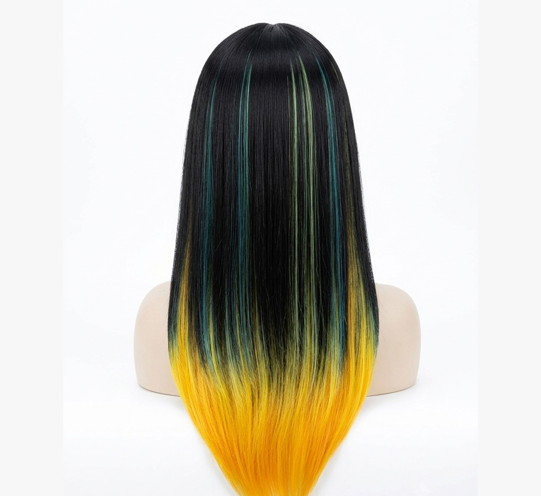 Fashion Long Straight Rainbow Ombre Synthetic Wig with Bangs Heat Resistant Natural Look Full Wig for Women