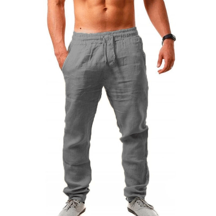 In summer, the new men's trousers are solid color breathable cotton and linen light casual pants suitable for leisure commuting.
