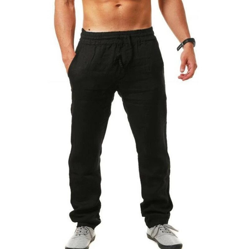 In summer, the new men's trousers are solid color breathable cotton and linen light casual pants suitable for leisure commuting.