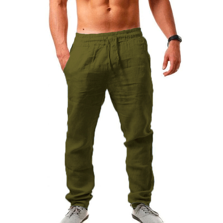 In summer, the new men's trousers are solid color breathable cotton and linen light casual pants suitable for leisure commuting.
