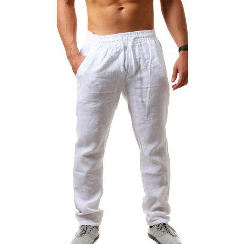 In summer, the new men's trousers are solid color breathable cotton and linen light casual pants suitable for leisure commuting.