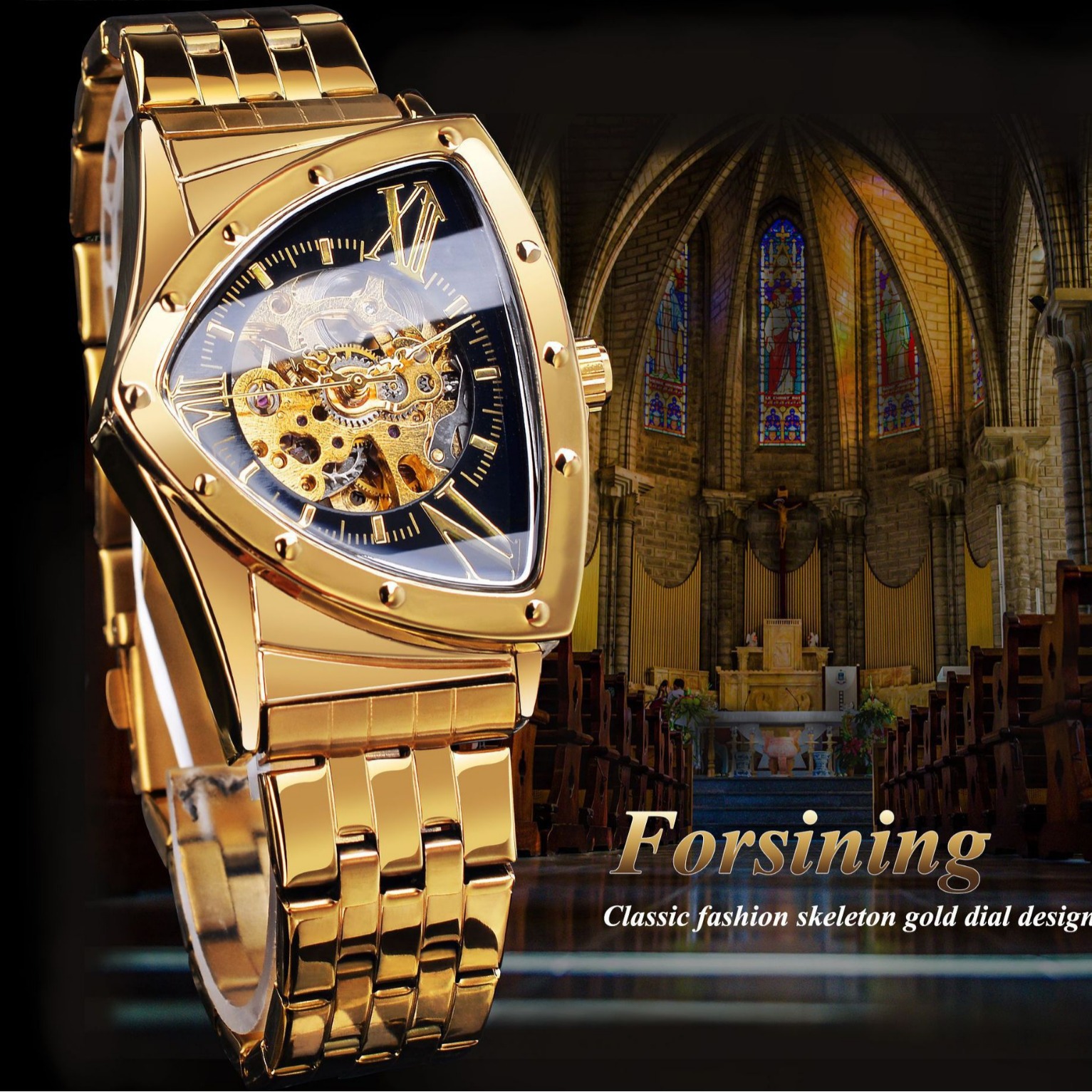 FORSINING men's hollow automatic mechanical watch metal band men's watch is suitable for leisure sports and business wear.