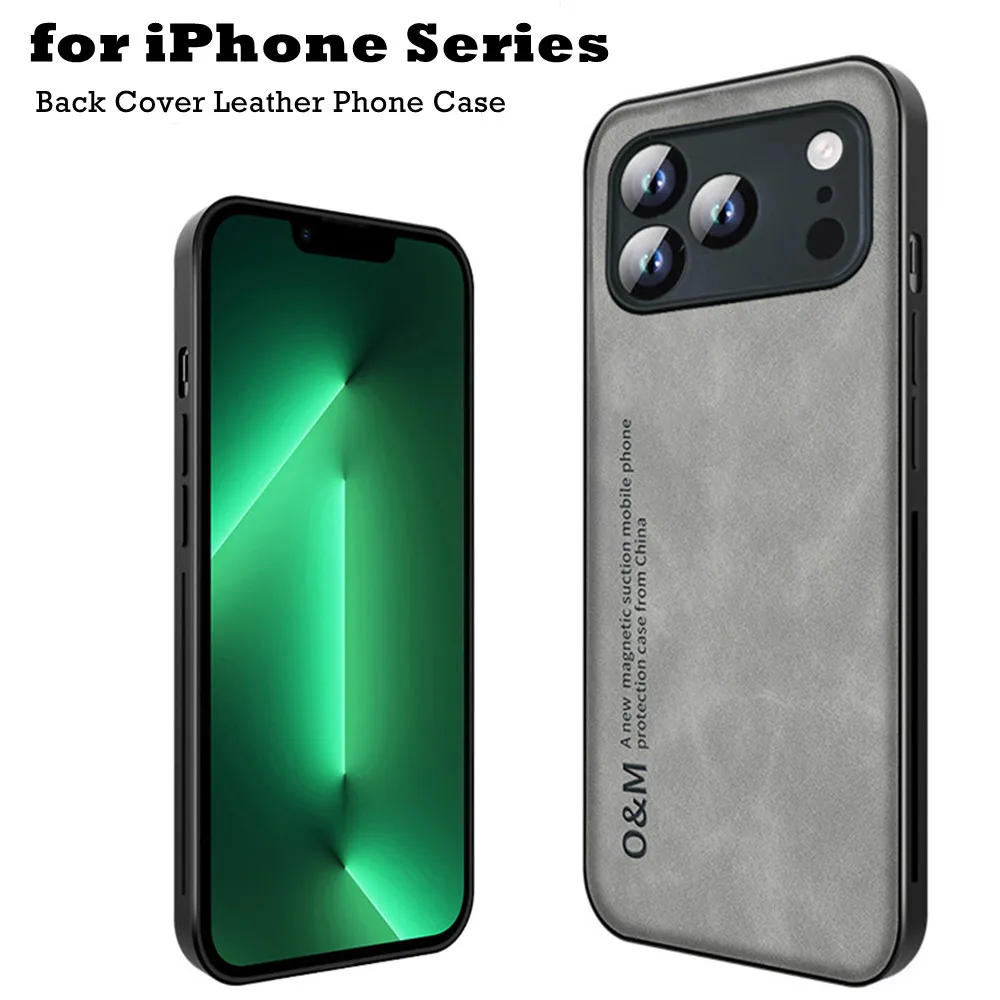 Luxury Leather Back Cover Phone Case For iPhone 16 15 14 Plus Pro Max 16e  Build-in Iron Magnetic Slim Shell