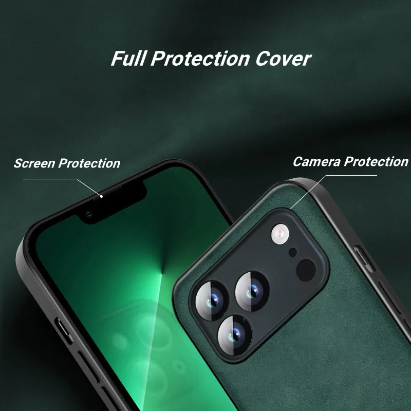 Luxury Leather Back Cover Phone Case For iPhone 16 15 14 Plus Pro Max 16e  Build-in Iron Magnetic Slim Shell