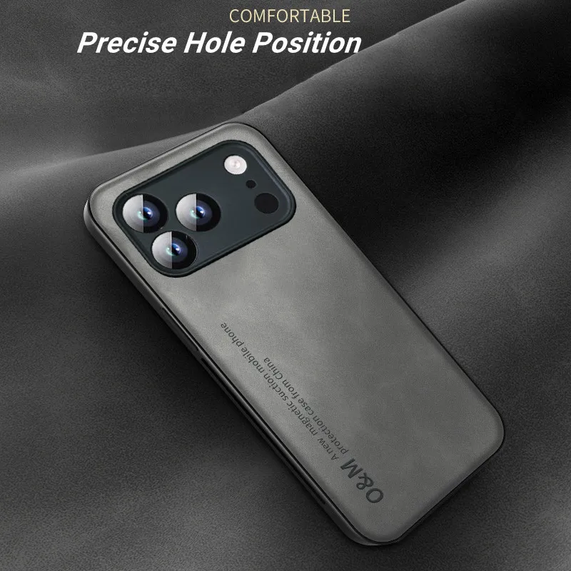Luxury Leather Back Cover Phone Case For iPhone 16 15 14 Plus Pro Max 16e  Build-in Iron Magnetic Slim Shell