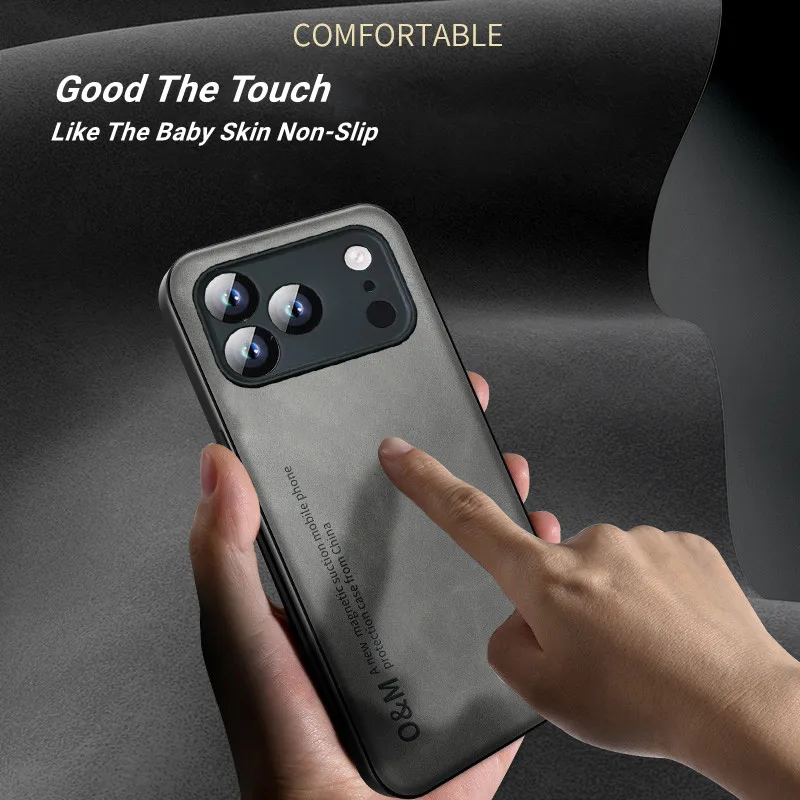 Luxury Leather Back Cover Phone Case For iPhone 16 15 14 Plus Pro Max 16e  Build-in Iron Magnetic Slim Shell