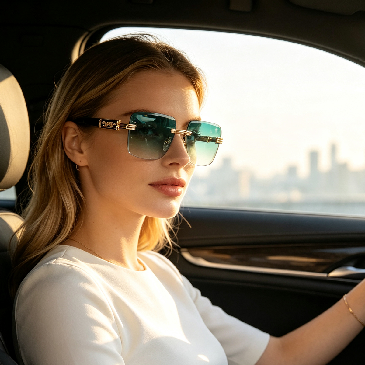 New Fashionable Frameless Square Sunglasses for Men and Women, Retro Leopard Head Metal Trendy Sunglasses