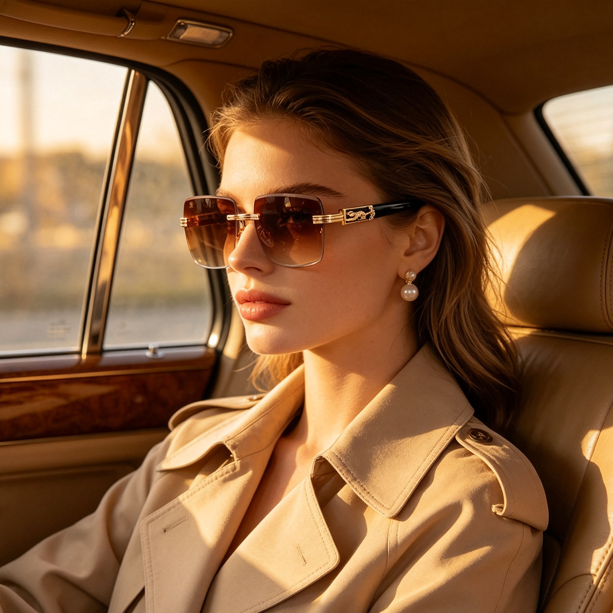 New Fashionable Frameless Square Sunglasses for Men and Women, Retro Leopard Head Metal Trendy Sunglasses