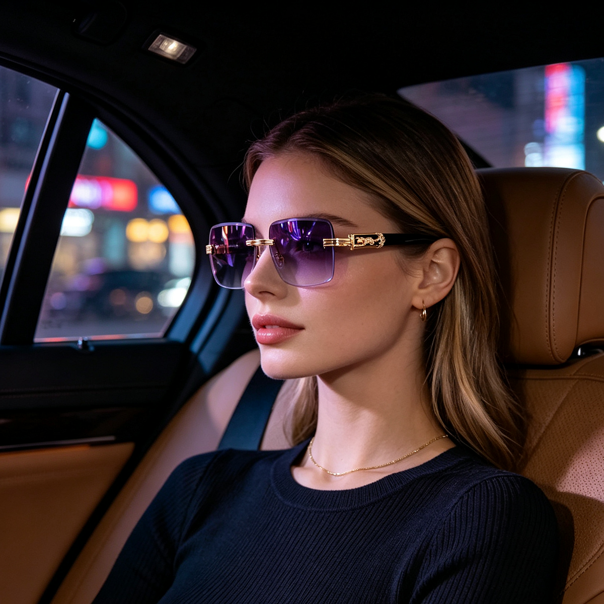 New Fashionable Frameless Square Sunglasses for Men and Women, Retro Leopard Head Metal Trendy Sunglasses