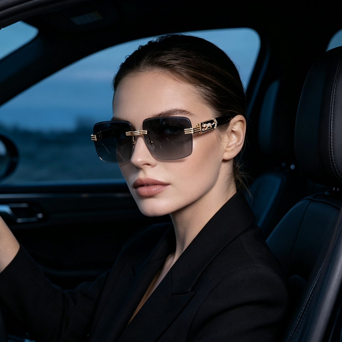 New Fashionable Frameless Square Sunglasses for Men and Women, Retro Leopard Head Metal Trendy Sunglasses