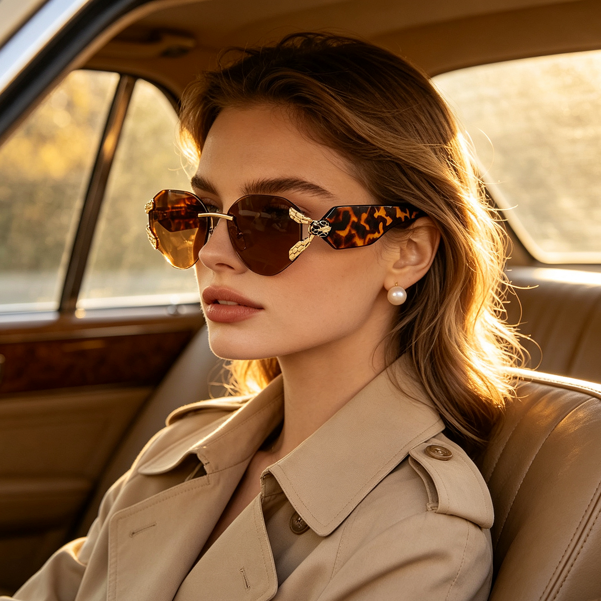 New Frameless Sunglasses, Large Frame Personalized Fashion Glasses, Cat Eye Sunglasses, Ladies' High-end Feel