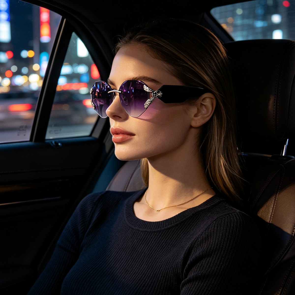 New Frameless Sunglasses, Large Frame Personalized Fashion Glasses, Cat Eye Sunglasses, Ladies' High-end Feel