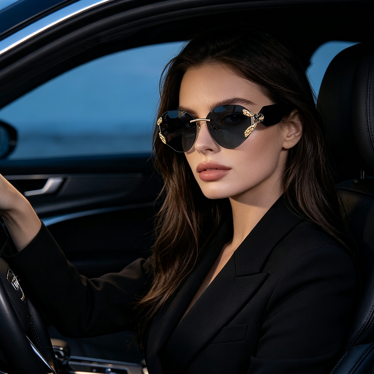 New Frameless Sunglasses, Large Frame Personalized Fashion Glasses, Cat Eye Sunglasses, Ladies' High-end Feel