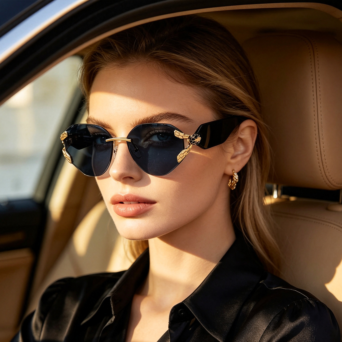 New Frameless Sunglasses, Large Frame Personalized Fashion Glasses, Cat Eye Sunglasses, Ladies' High-end Feel