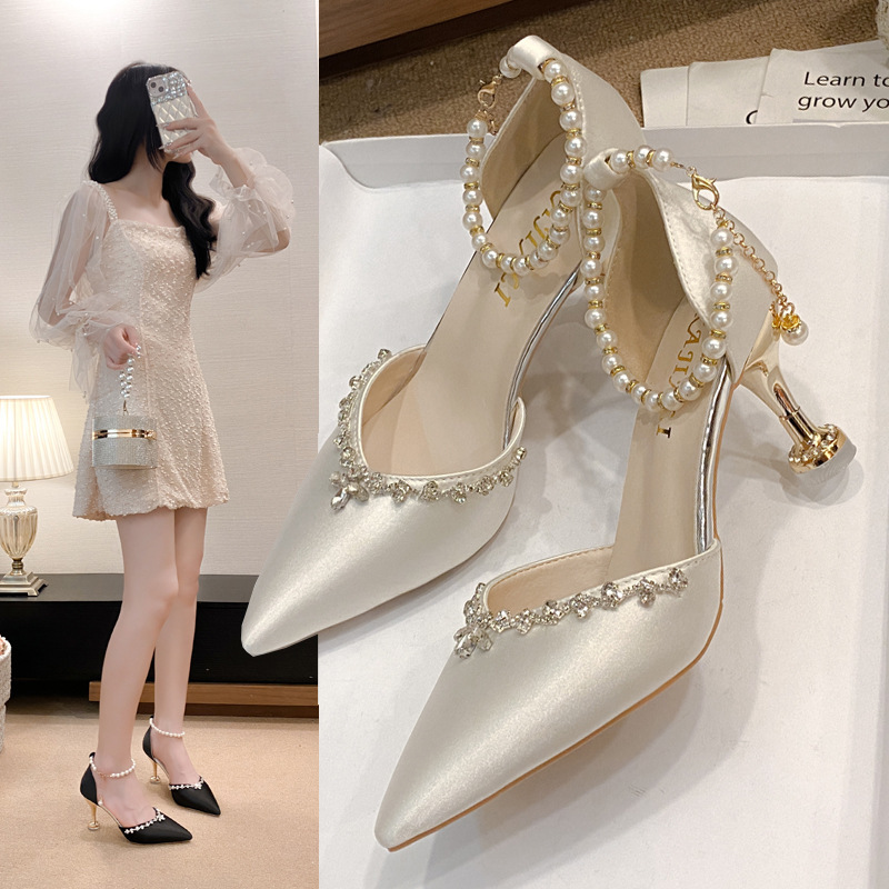 New Ladies' Pointed Sandals with Fine Heels Diamond High Heels Paired with Fashionable Banquet Women's Shoes