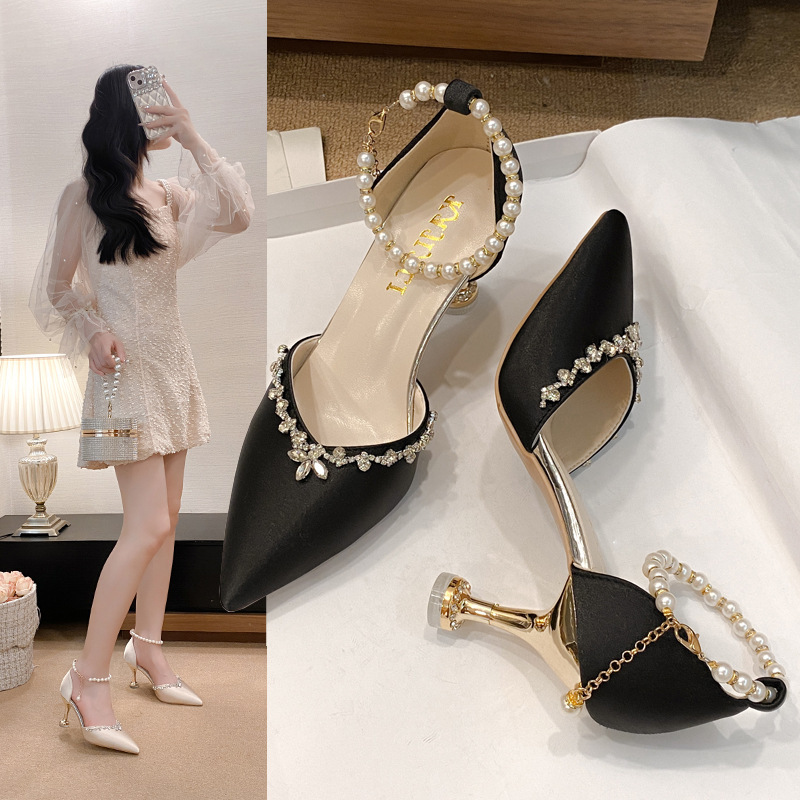 New Ladies' Pointed Sandals with Fine Heels Diamond High Heels Paired with Fashionable Banquet Women's Shoes